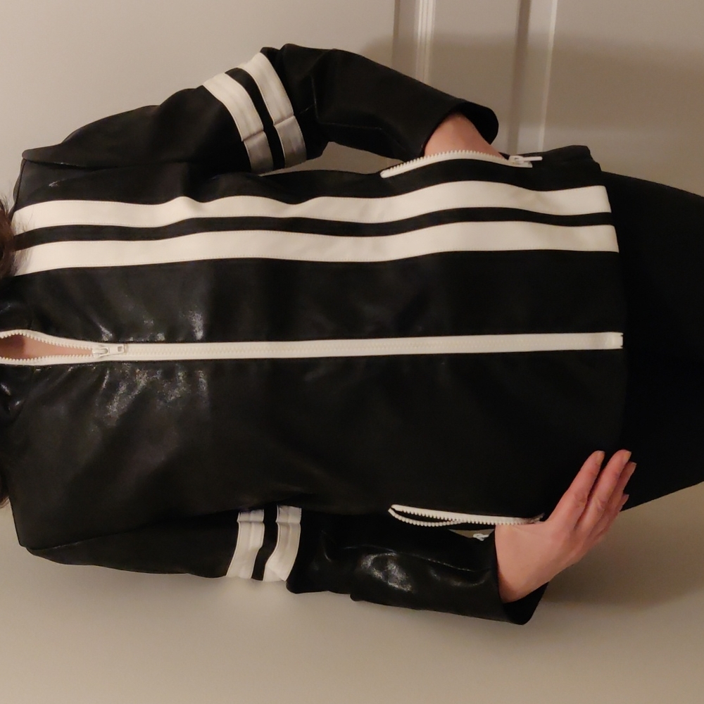 Black and white foux leather jacket.